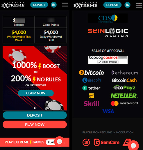 The casino homepage