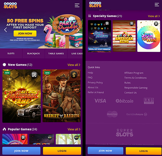 Homepage of the mobile version