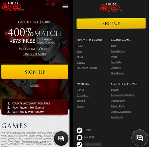 The main screen of the mobile version