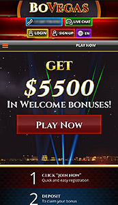 The BoVegas casino interface on iPhone