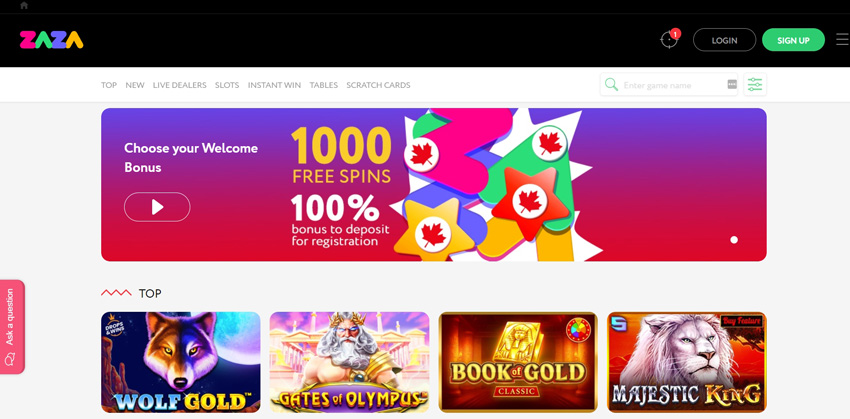 The casino’s homepage