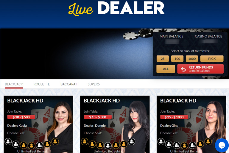 A section with live dealer