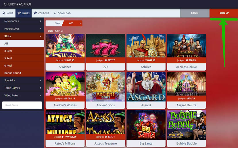 Log in to the casino