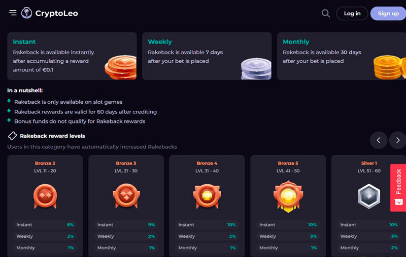 Cashback and VIP levels