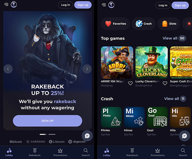 Mobile version of the website
