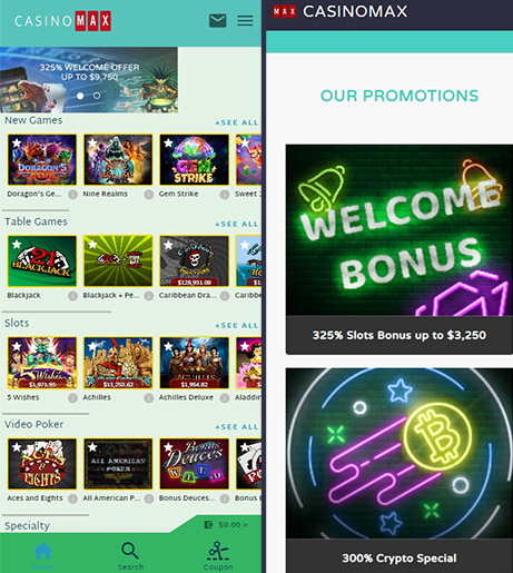 Mobile version of the online casino
