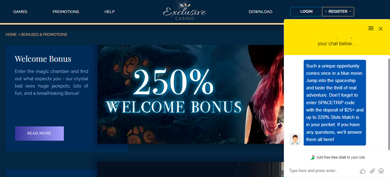 Exclusive Casino deposit bonus
