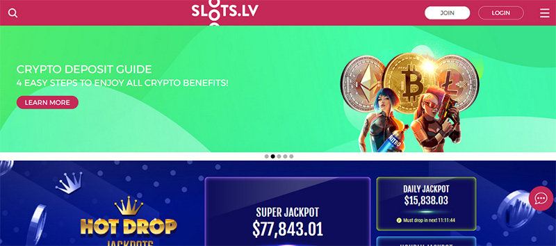 The casino homepage