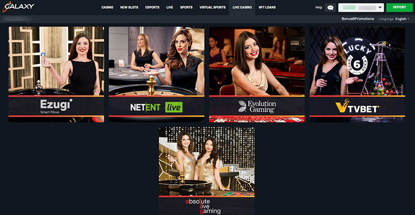 Live dealer games section