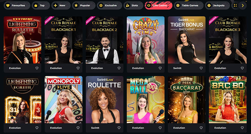 The Live Casino section