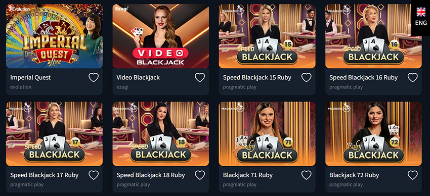 Page with live dealer games