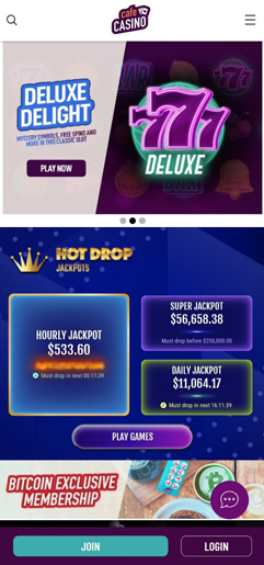 Registration in the mobile version of the Cafe Casino