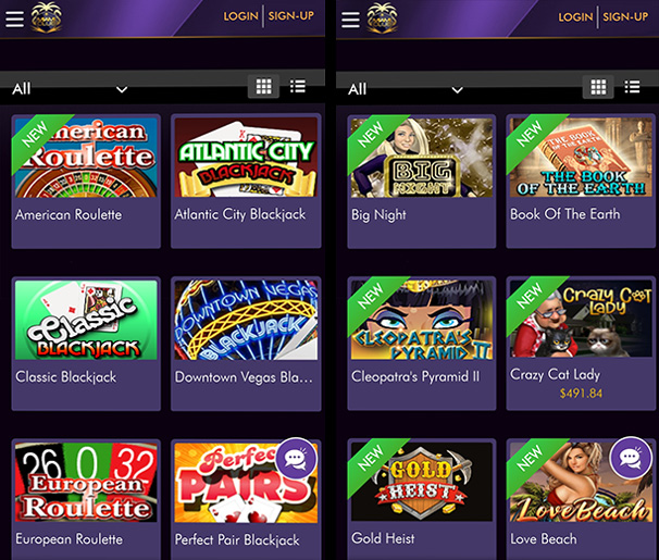 Mobile casino lobby