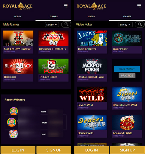 Games in the mobile version of the website