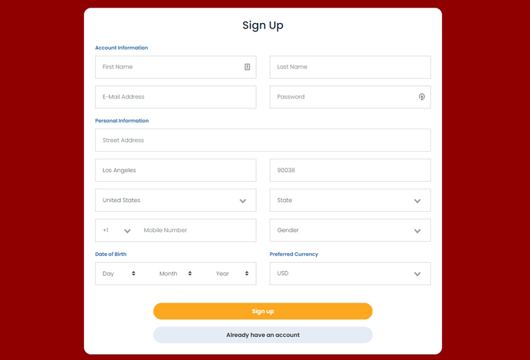 Registration at an online casino