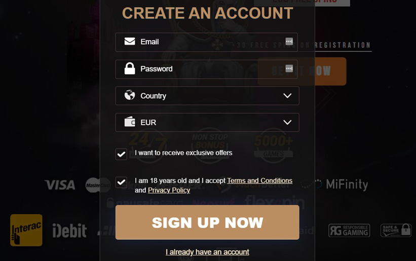 Registration in a casino