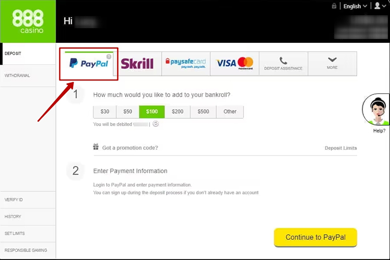 PayPal payment system in the casino