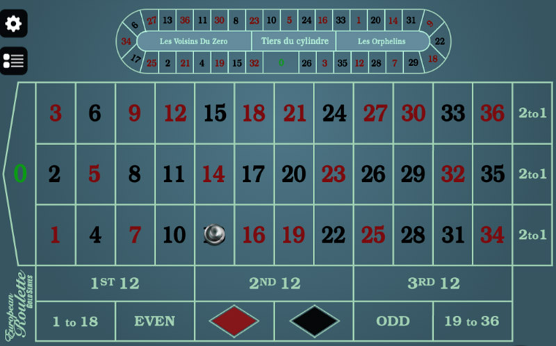 European roulette playing field