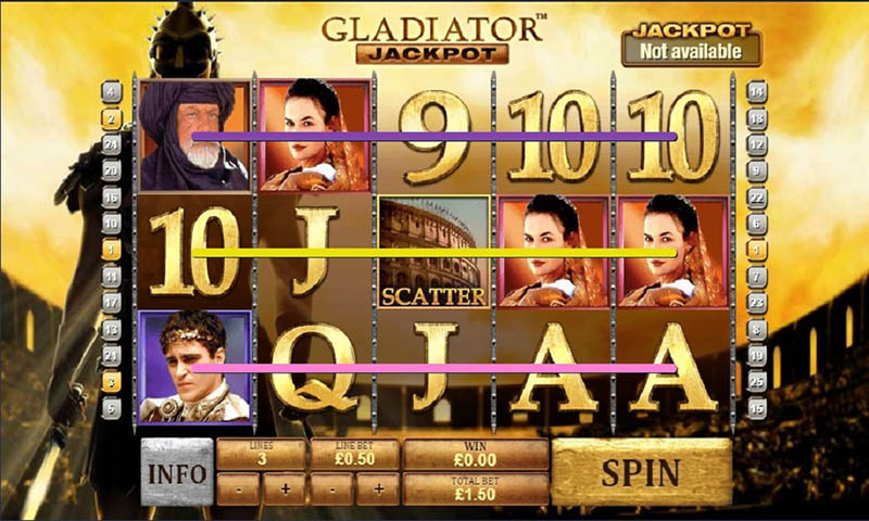Gladiator slot machine with three active lines