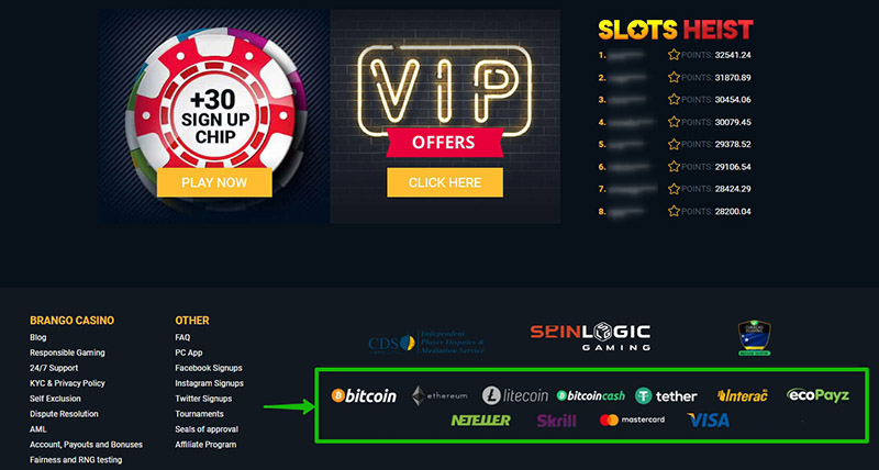 Deposit and withdrawal of funds in an online casino