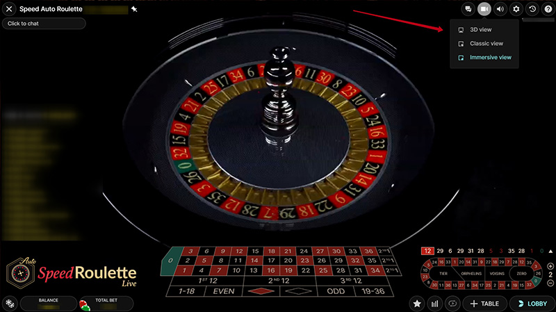 Live roulette camera settings