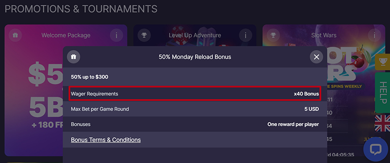Wagering requirements