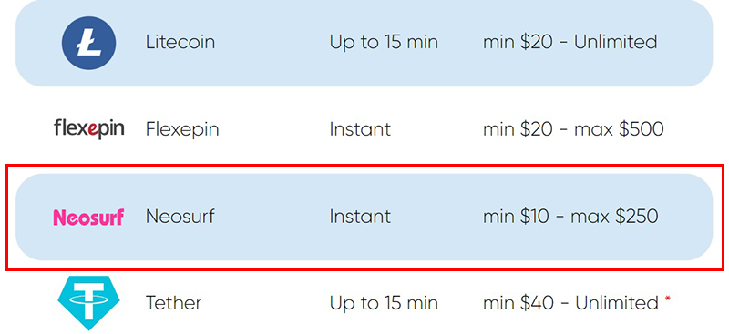 Neosurf offers instant deposits in casinos