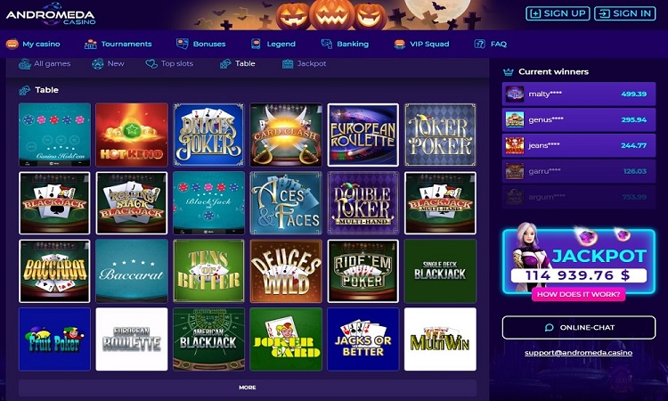 Table games in online casinos