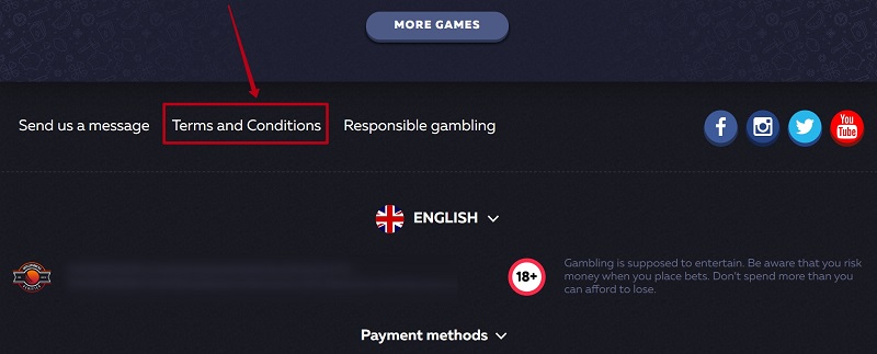 Section with the casino rules