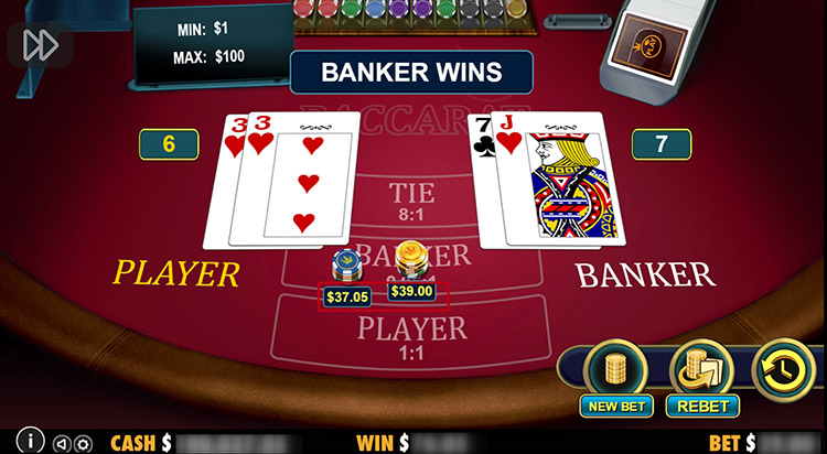 Winning Banker bet in baccarat
