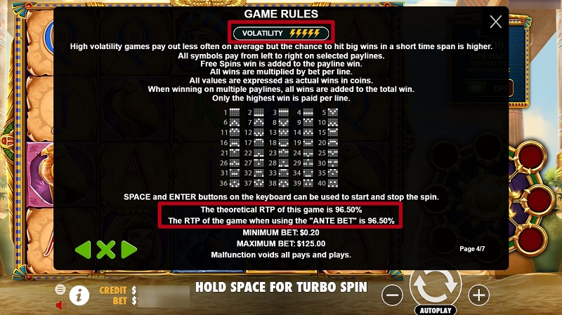 Specifying volatility and RTP in slot rules