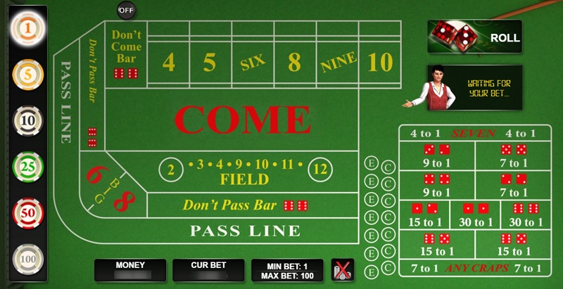 The craps control panel
