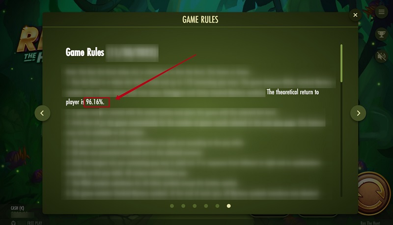 Game rules with RTP indication