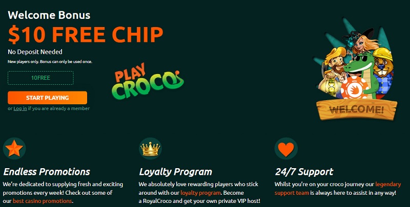 Play Croco online casino no deposit bonus