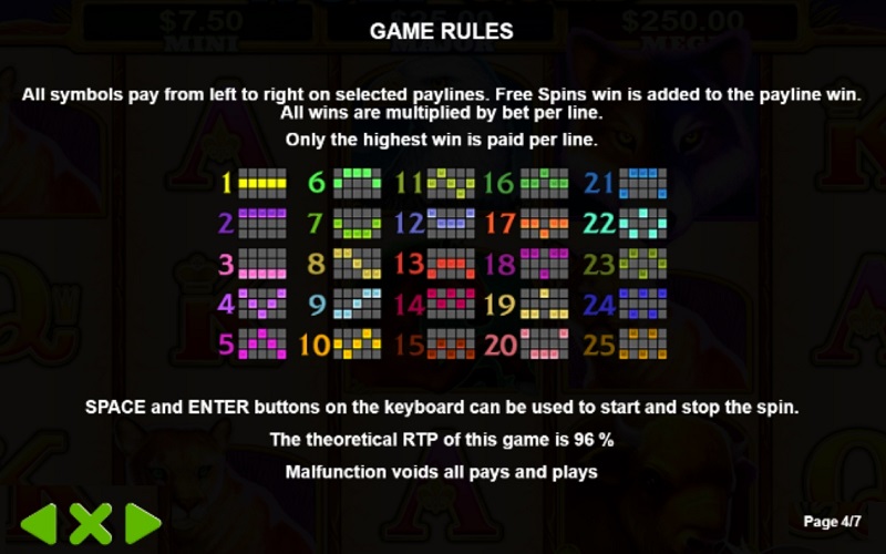 Pragmatic Play’s Wolf Gold paytable