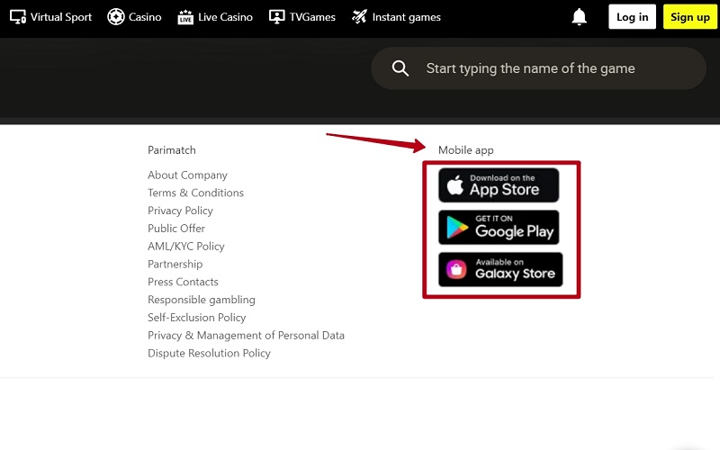Links to download a mobile app
