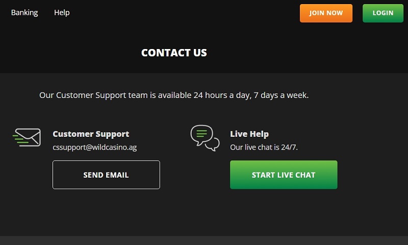 Wild Casino support