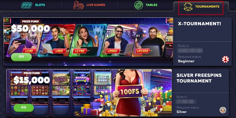 List of tournaments on the casino website
