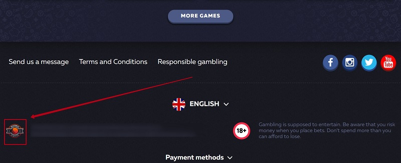 Validator in the footer of the casino site